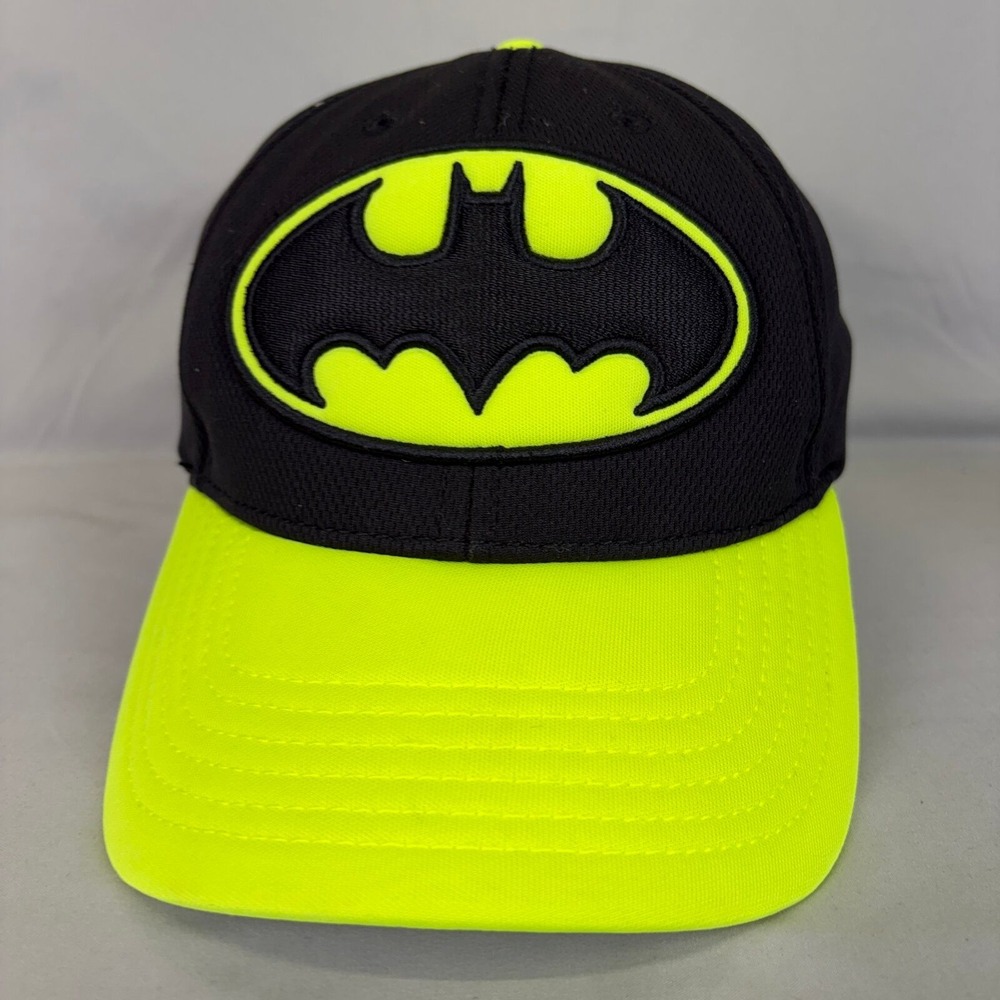 DC Comics Batman Hat Snapback Mens OSFM Black Neon Yellow Embroidered Logo